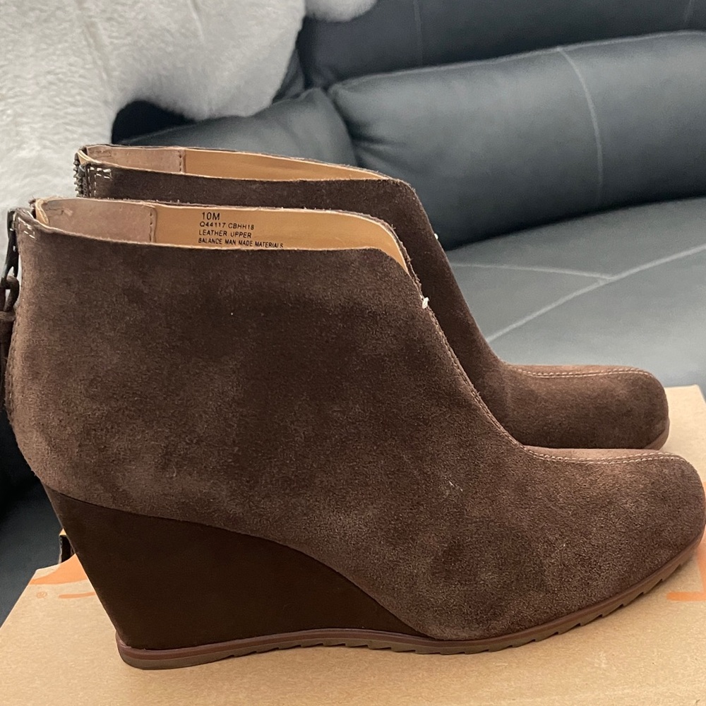 Kork-Ease Chocolate Suede Wedge Booties